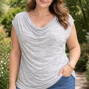 Maurices Lagenlook Heathered Gray Feminine Top XL Lined Side Ruching Cowl Neck